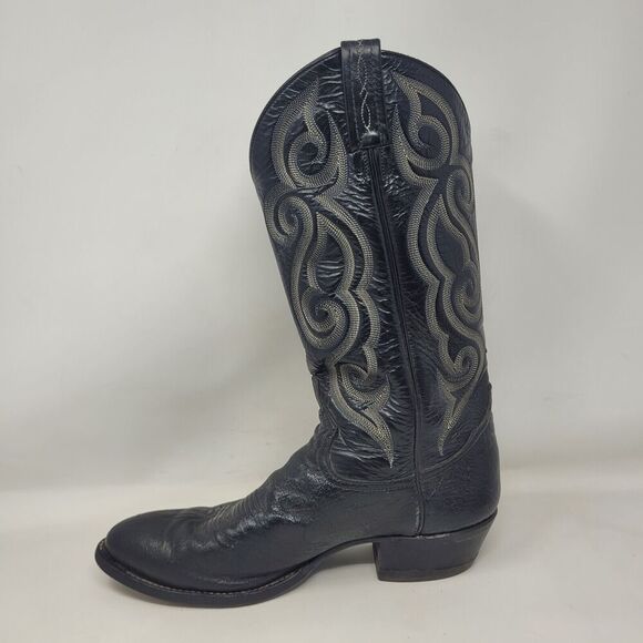 Tony Lama Boots Mens 8.5D Black Leather Western Cowboy Rodeo Embroidered 8410 - Picture 6 of 11